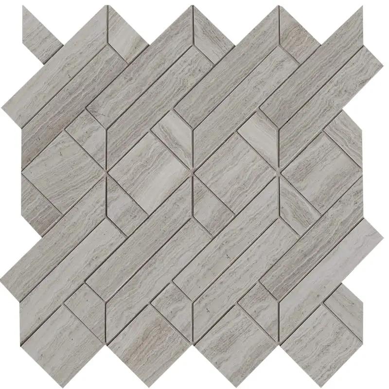 Athens Grey Light Honed Desing Bm 101 Waterjet Marble Mosaics 4x7 1/2