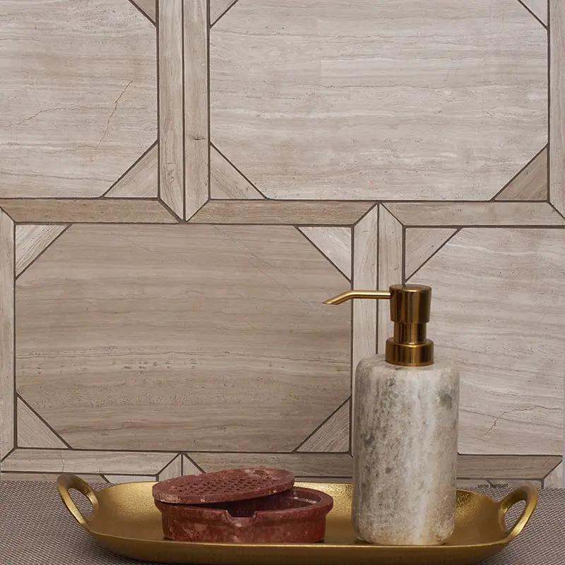 Athens Grey Light Honed Desing Bm 103 Waterjet Marble Mosaics 12 1/4x16 3/16 room scene
