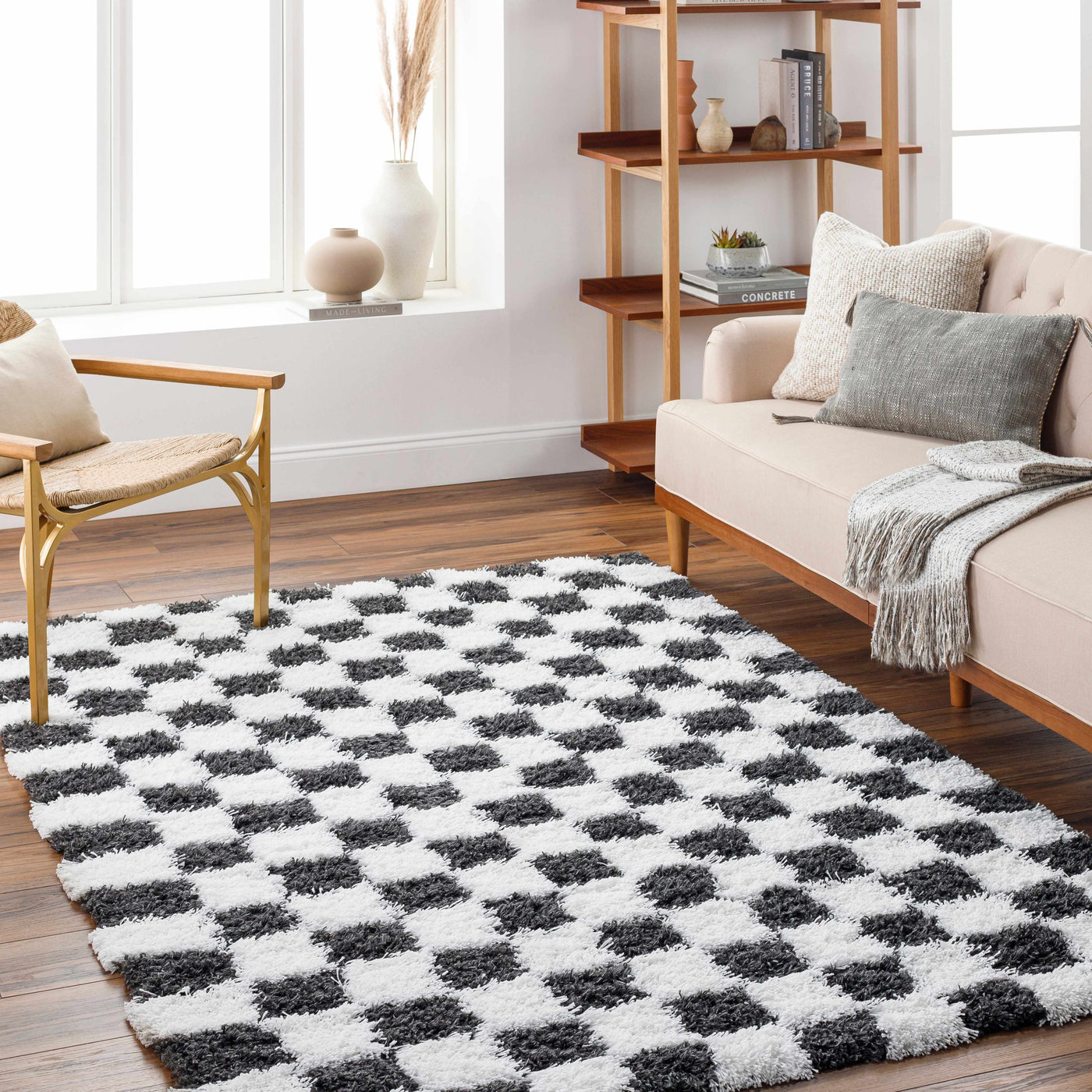 Atira Black & White Checkered Area Rug by Boutique Rugs