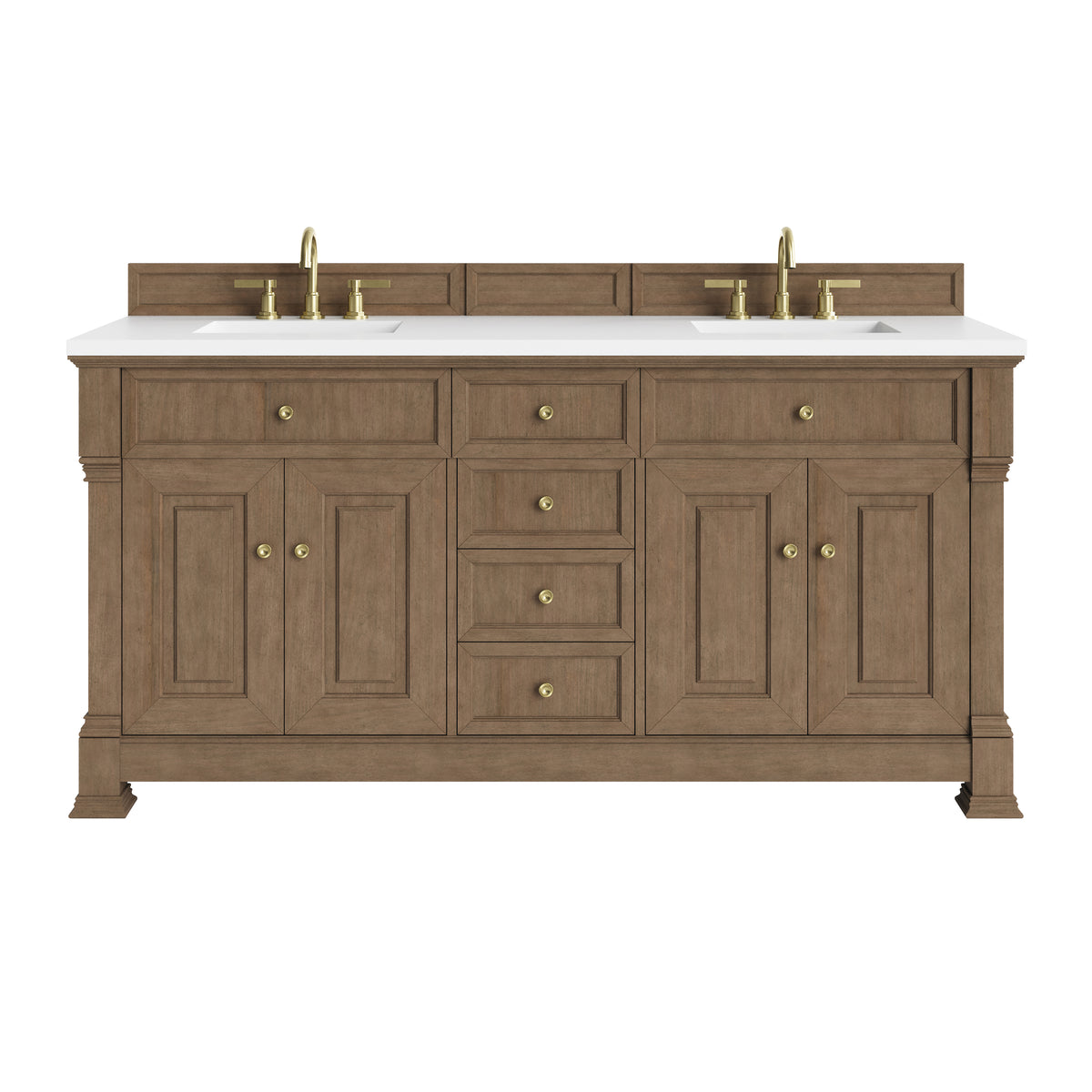James Martin Brookfield 72" Double Bathroom Vanity, Pecan with White Zeus countertop