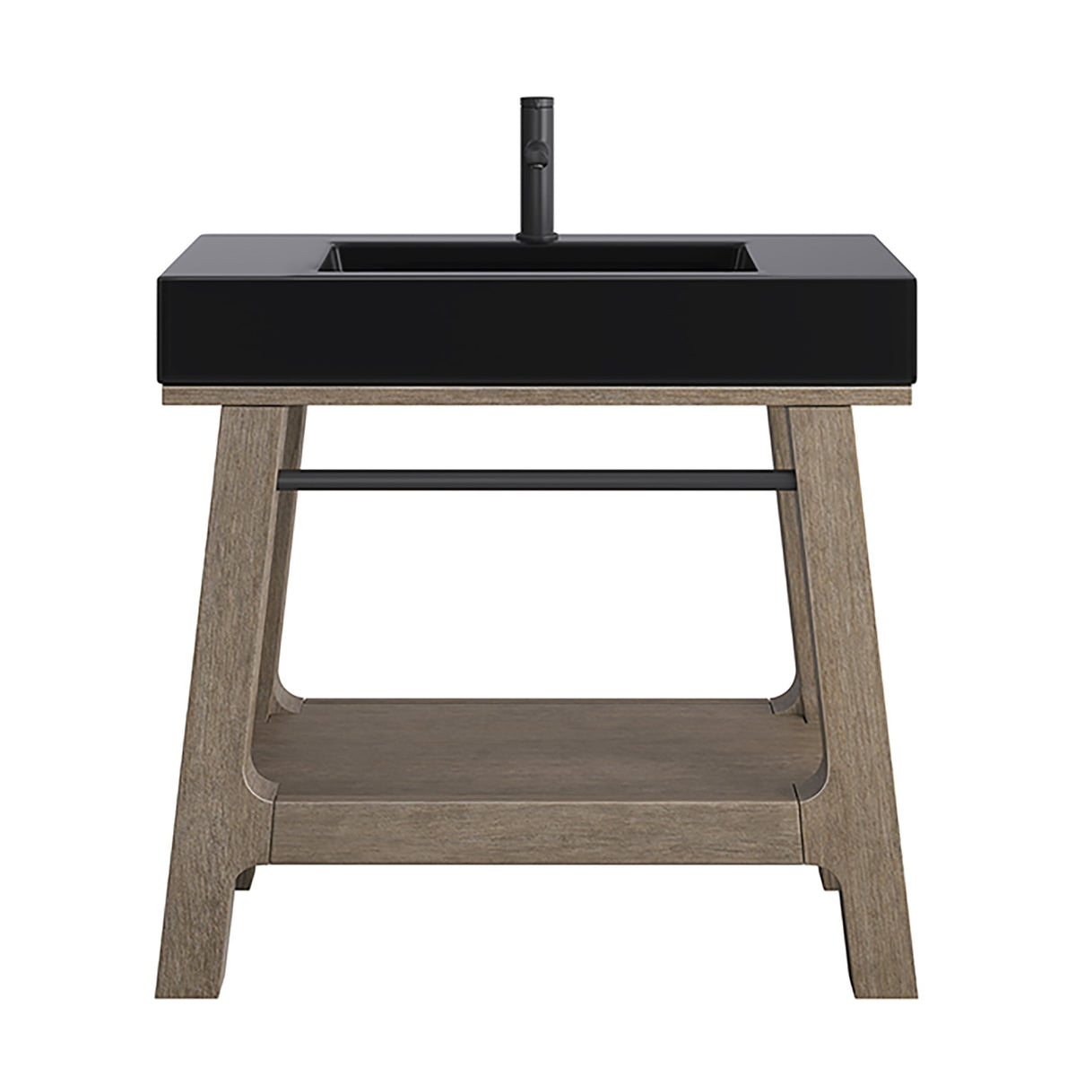 James Martin Auburn 36" Single Console Vanity, Weathered Timber with Matte Black countertop