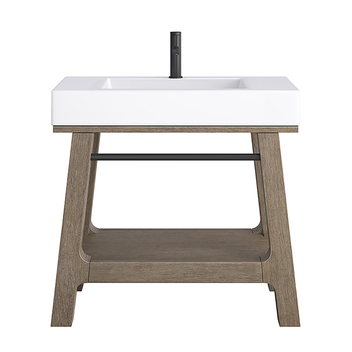 James Martin Auburn 36" Single Console Vanity, Weathered Timber with Glossy White countertop