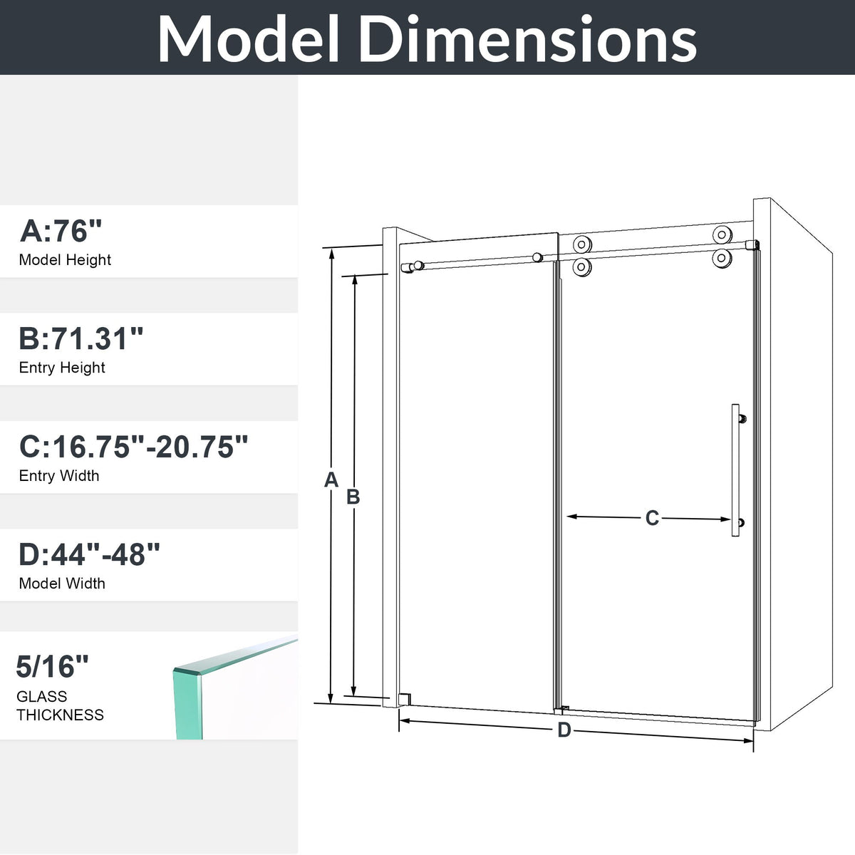 Frameless Single Sliding Shower Door With Clear Tempered Glass, photo 10 of 24