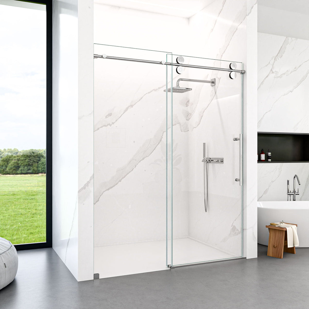 Frameless Single Sliding Shower Door With Clear Tempered Glass, photo 12 of 24
