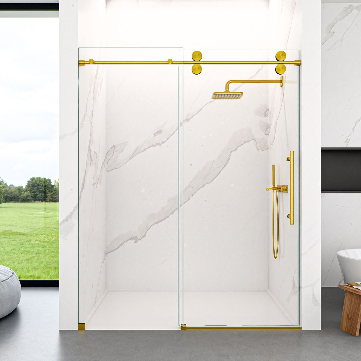 Frameless Single Sliding Shower Door With Clear Tempered Glass, photo 14 of 24
