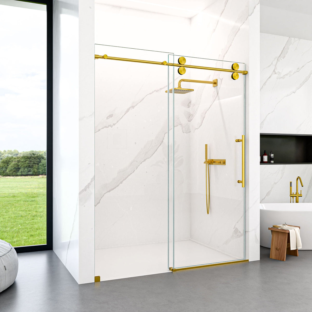 Frameless Single Sliding Shower Door With Clear Tempered Glass, photo 16 of 24