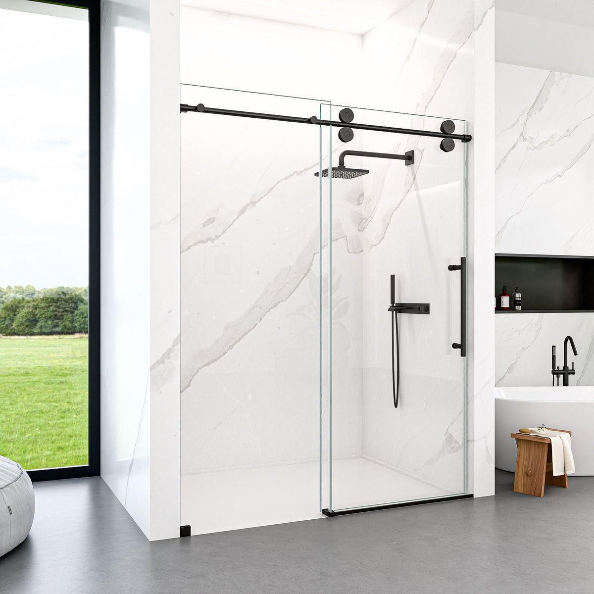 Frameless Single Sliding Shower Door With Clear Tempered Glass, photo 18 of 24