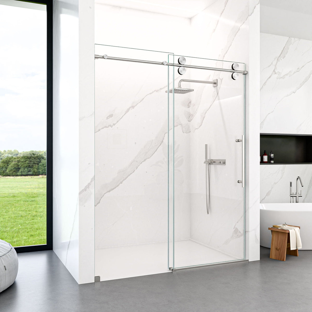 Frameless Single Sliding Shower Door With Clear Tempered Glass, photo 19 of 24