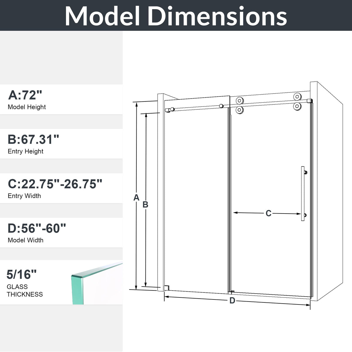Frameless Single Sliding Shower Door With Clear Tempered Glass, photo 20 of 24