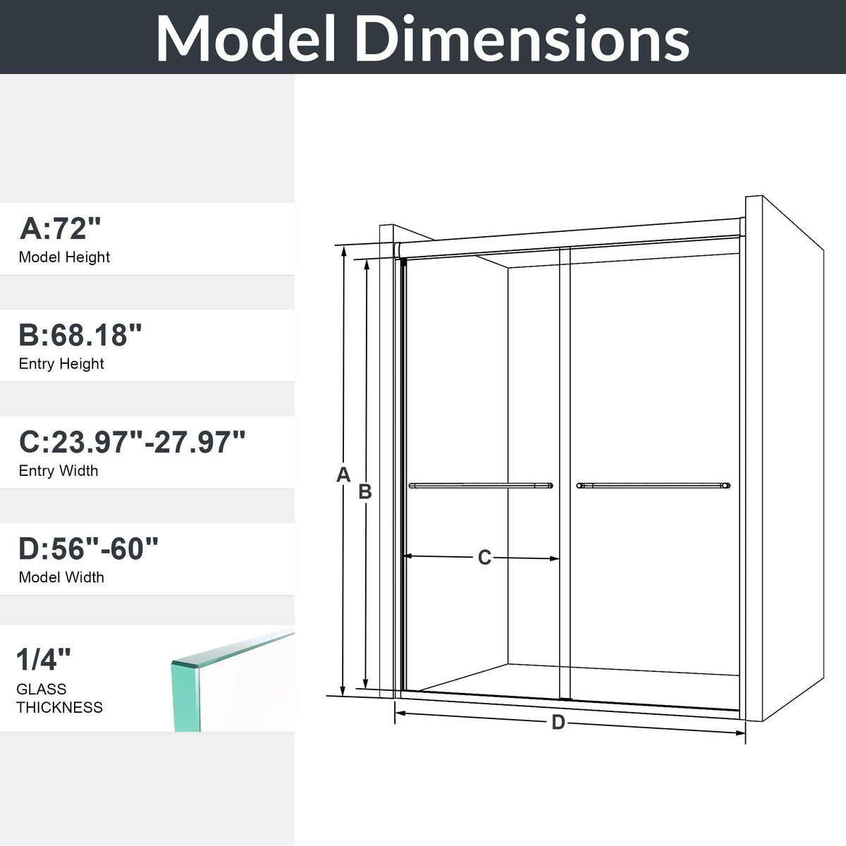 Modern Semi Frameless Double Sliding Shower Door, photo 10 of 16