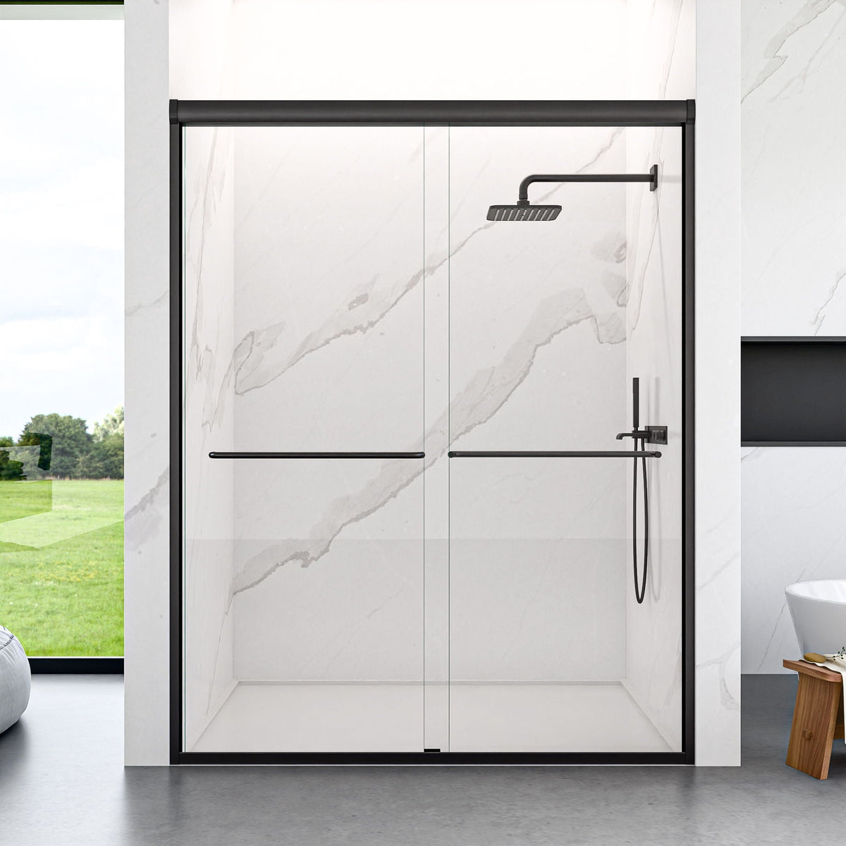 Modern Semi Frameless Double Sliding Shower Door, photo 11 of 16
