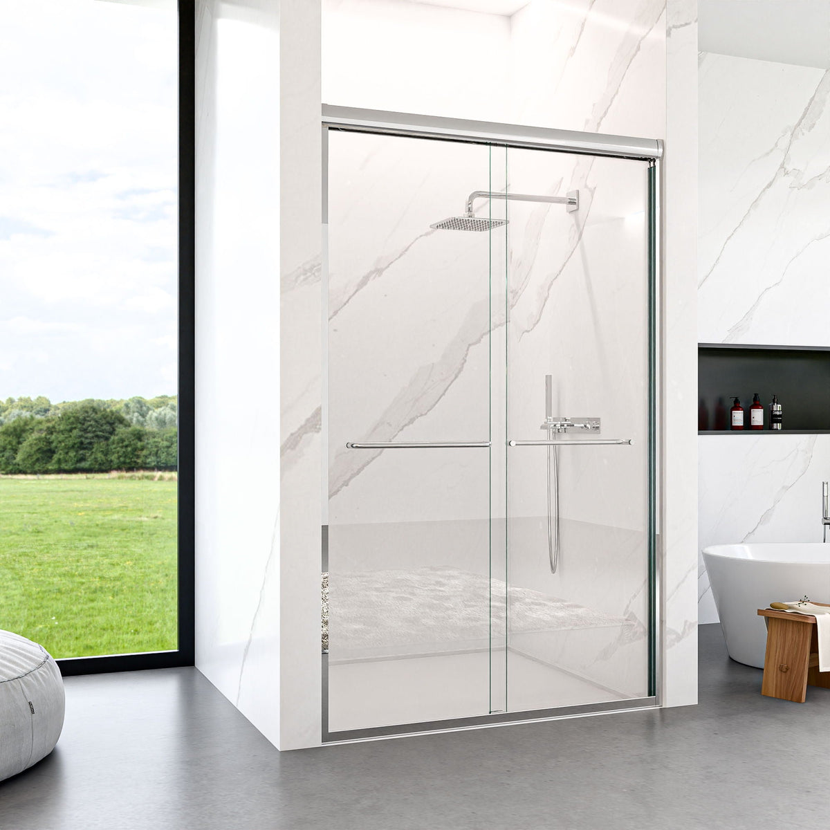 Modern Semi Frameless Double Sliding Shower Door, photo 14 of 16