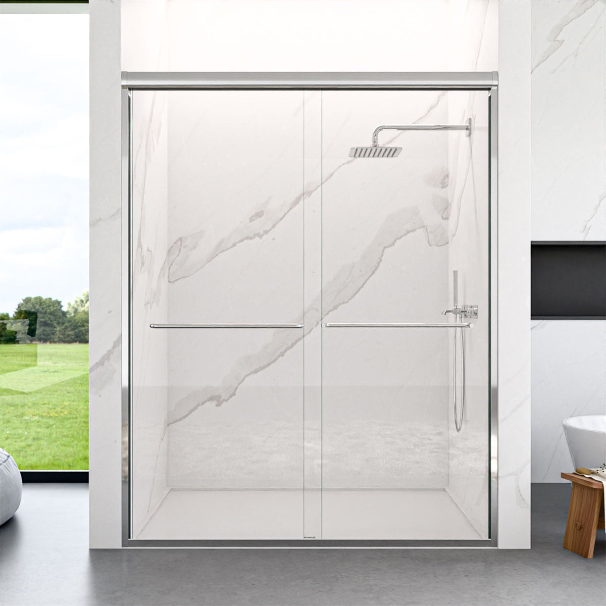 Modern Semi Frameless Double Sliding Shower Door, photo 5 of 16