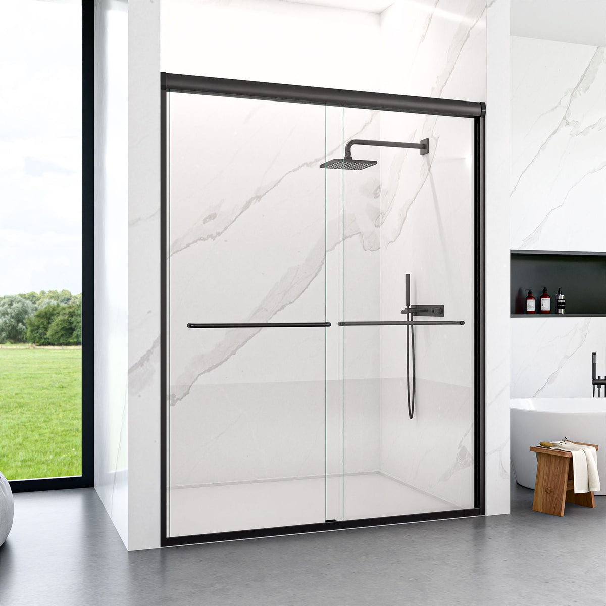 Modern Semi Frameless Double Sliding Shower Door, photo 7 of 16