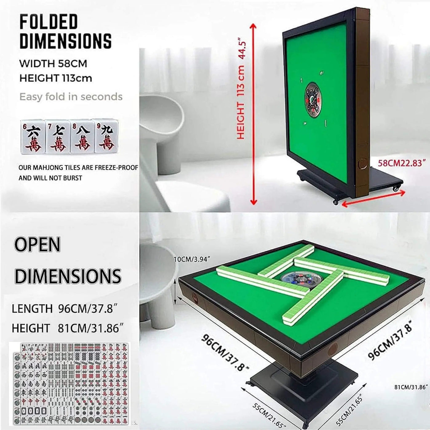 Automatic Ultra-Thin Foldable Mahjong Table With Two 152 42MM Tile Sets (SAK82950) by SAKSBY WHOLESALE