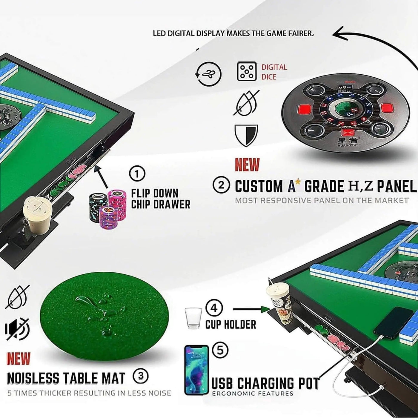 Automatic Ultra-Thin Foldable Mahjong Table With Two 152 42MM Tile Sets (SAK82950) by SAKSBY WHOLESALE