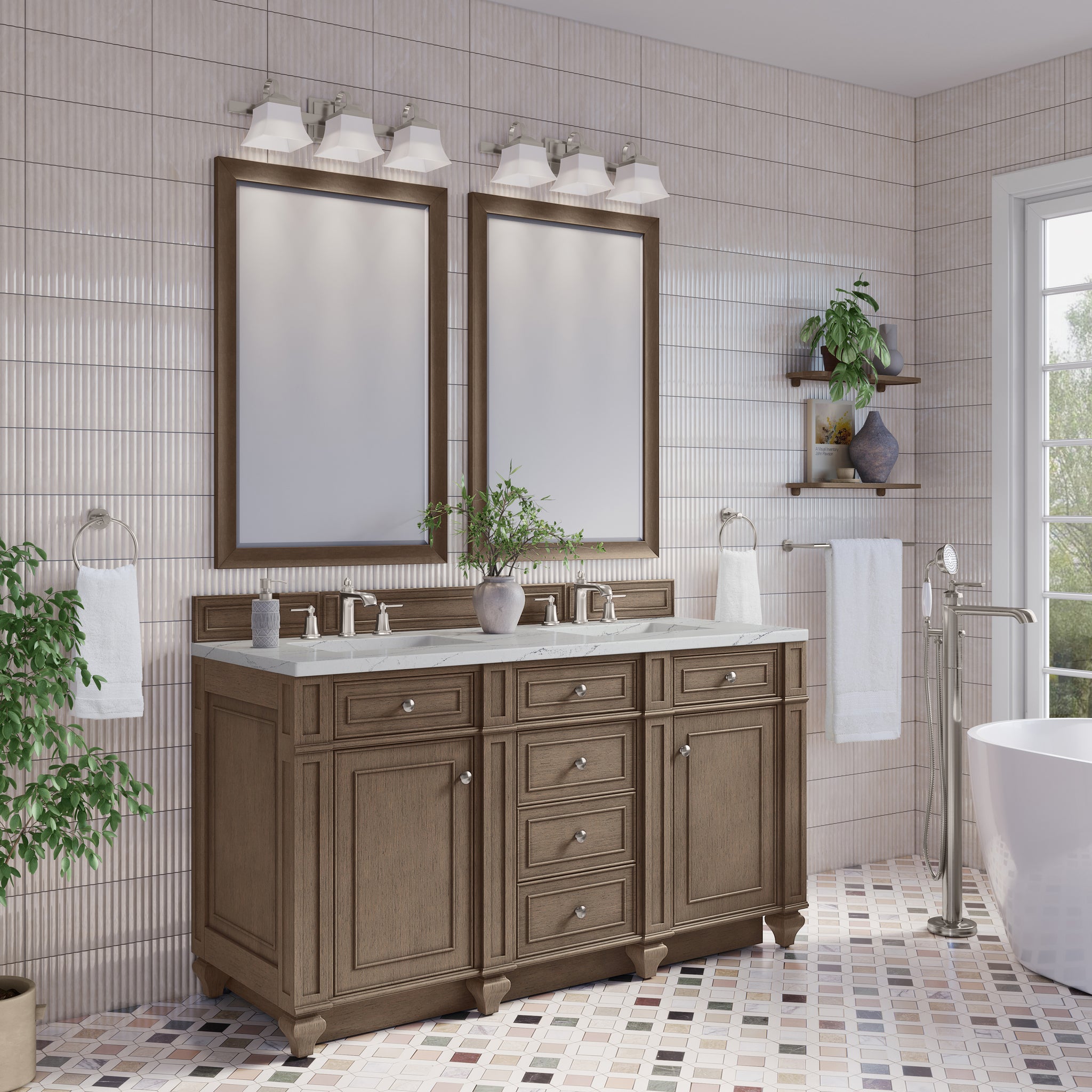 James Martin Bristol 60" Double Bathroom Vanity, Whitewashed Walnut by James Martin