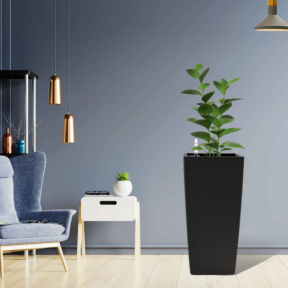 Square Planters with Automatic Watering System - Faux Rattan, Pack of 2, photo 12 of 15