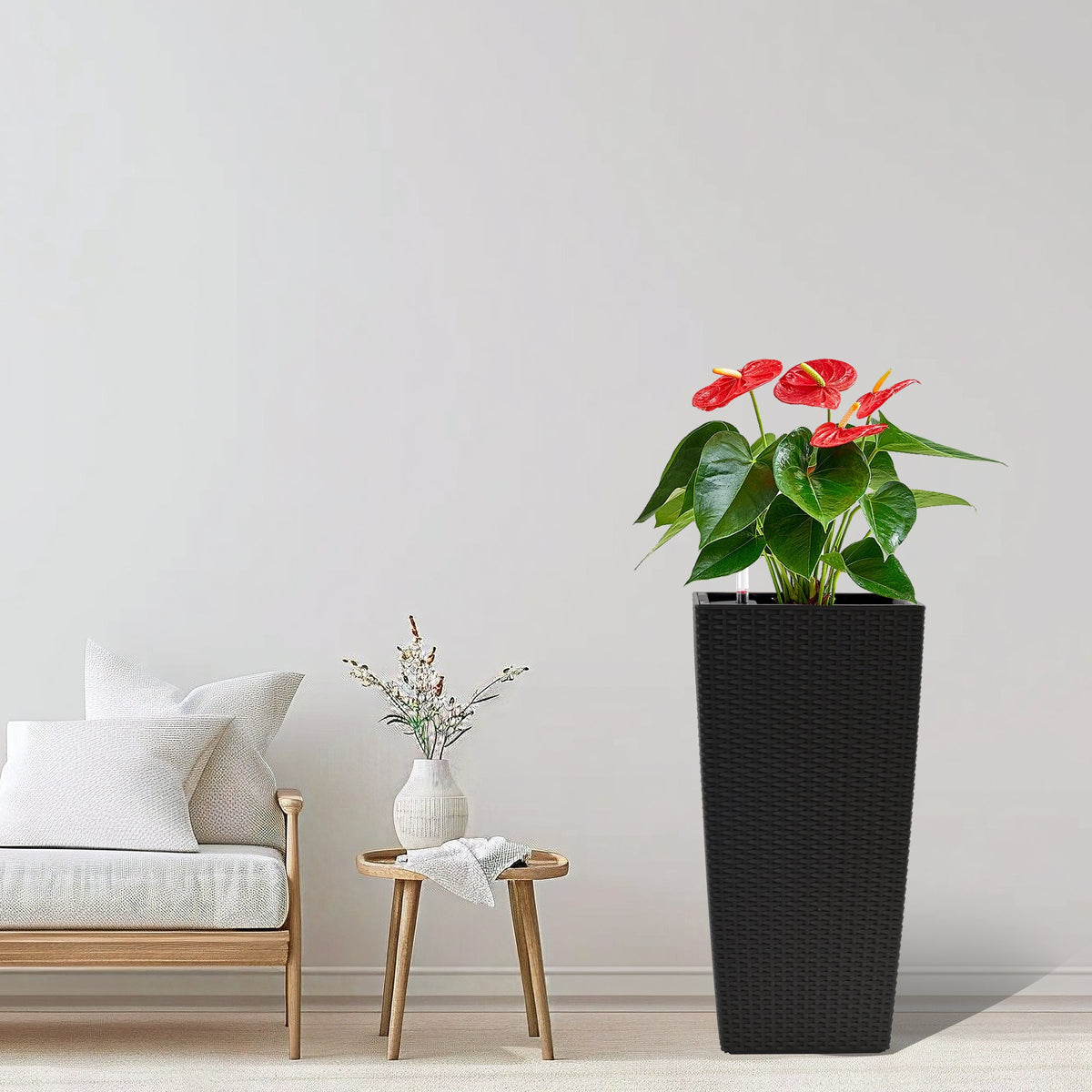 Square Planters with Automatic Watering System - Faux Rattan, Pack of 2, photo 13 of 15