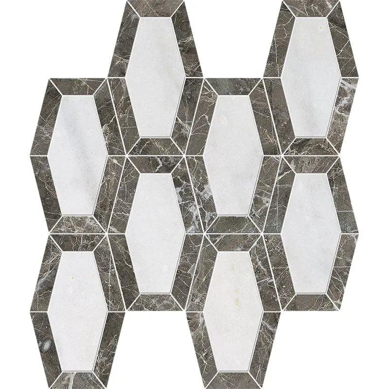 Avalon, Silver Drop Polished Lincoln Marble Mosaics 10 1/4x12 13/16 by Stonetiledepot