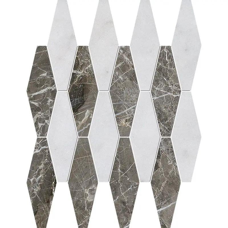 Avalon, Silver Drop Polished Rhomboid Blend Marble Mosaics 11x14 15/16 by Stonetiledepot
