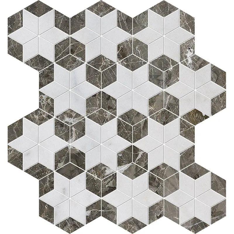 Avalon, Silver Drop Polished Stars Marble Mosaics 14 3/16x14 15/16 by Stonetiledepot