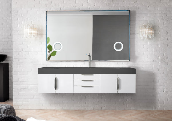James Martin Mercer Island 72" Floating Single Bathroom Vanity, Glossy White