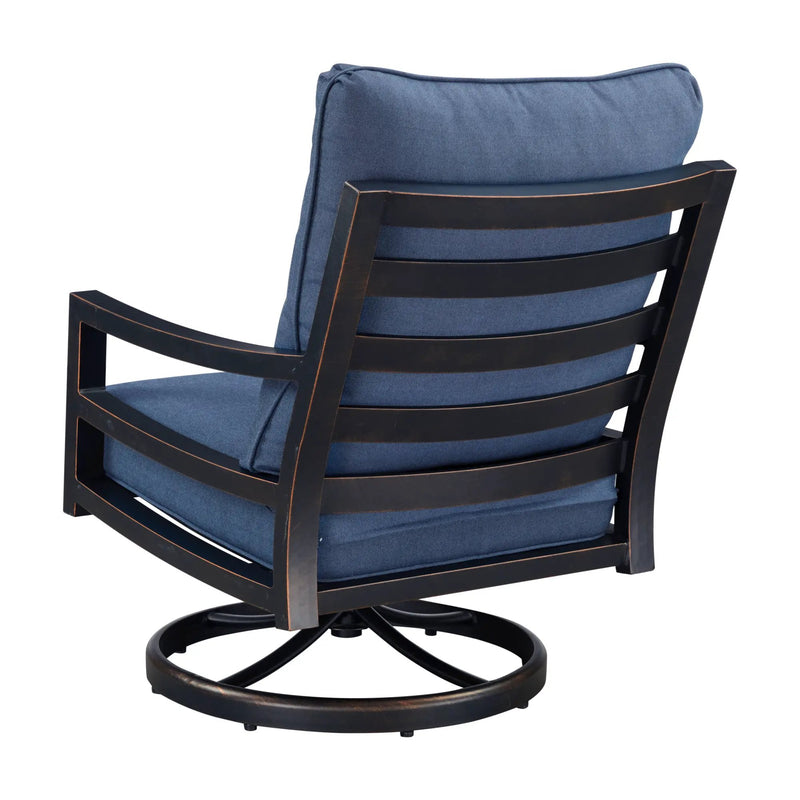 Pair of Black Aluminum Deep Seating Swivel Rocker Club Chairs with Cushions by Sharicks