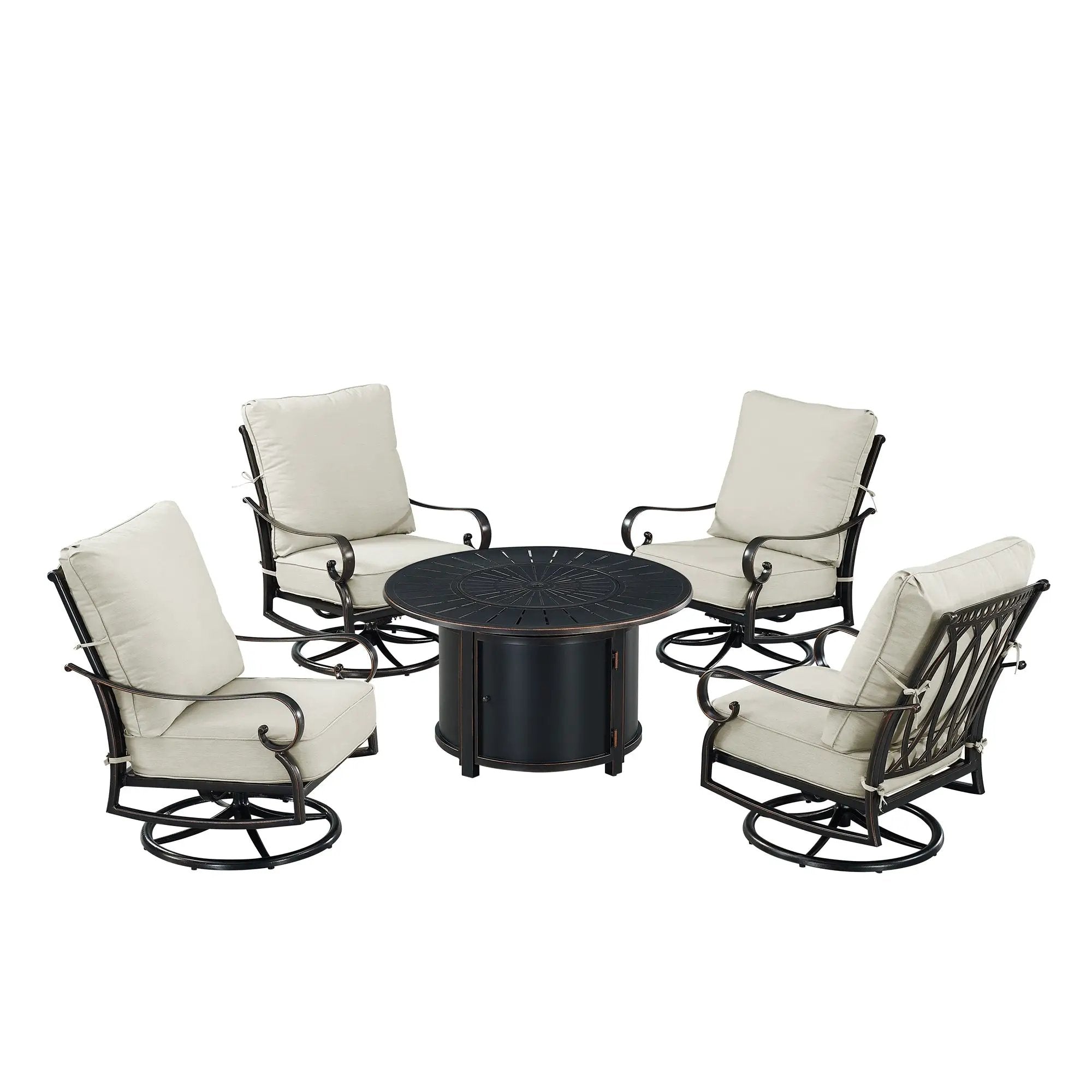 Black Aluminum Fire Table Set with Four Club Chairs by Sharicks