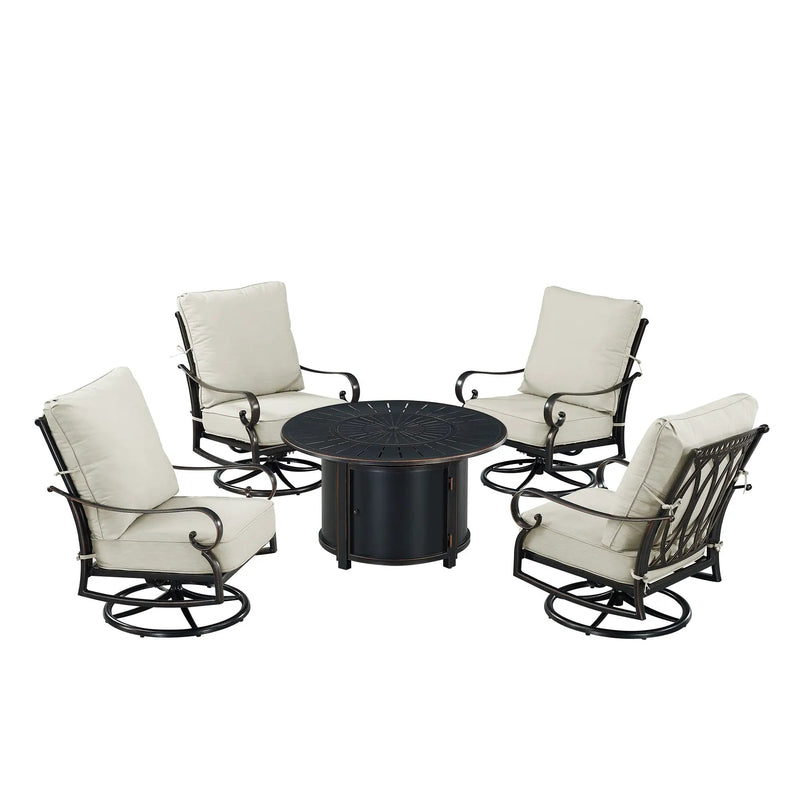 Black Aluminum Fire Table Set with Four Club Chairs by Sharicks
