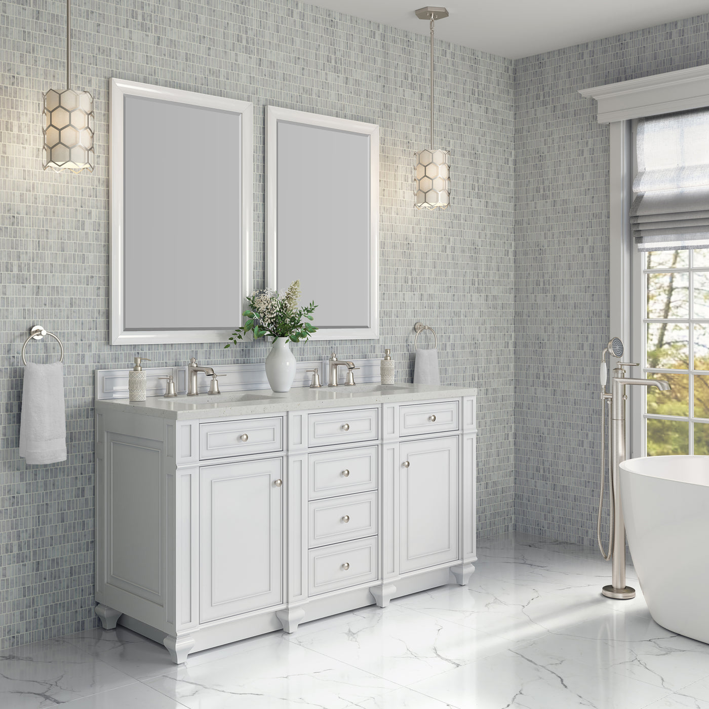 James Martin Bristol 60" Double Bathroom Vanity, Bright White by James Martin