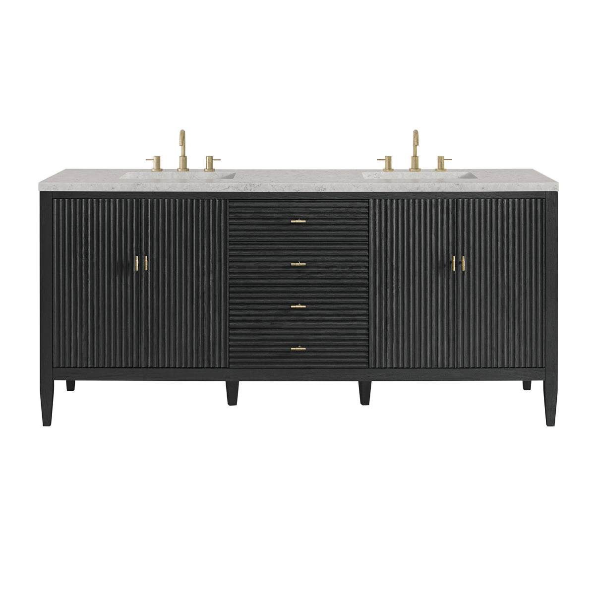 James Martin Myrrin 72" Double Bathroom Vanity, Carbon Oak with Eternal Jasmine Pearl (FreePower) countertop