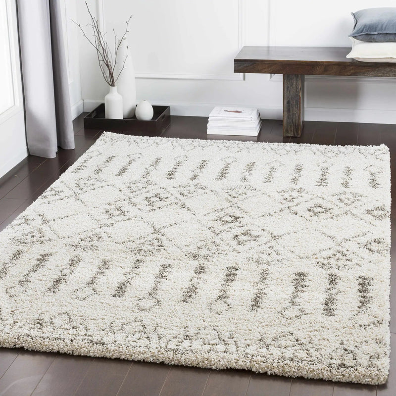 Aylett Beige Trellis Shag Rug - Clearance by Boutique Rugs
