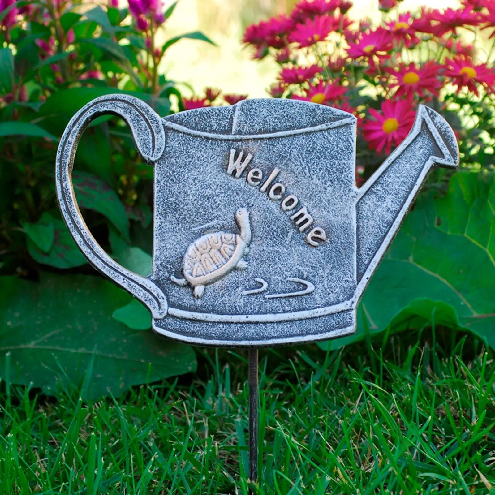 Antique Pewter Metal Garden Marker Welcome Turtle by Sharicks