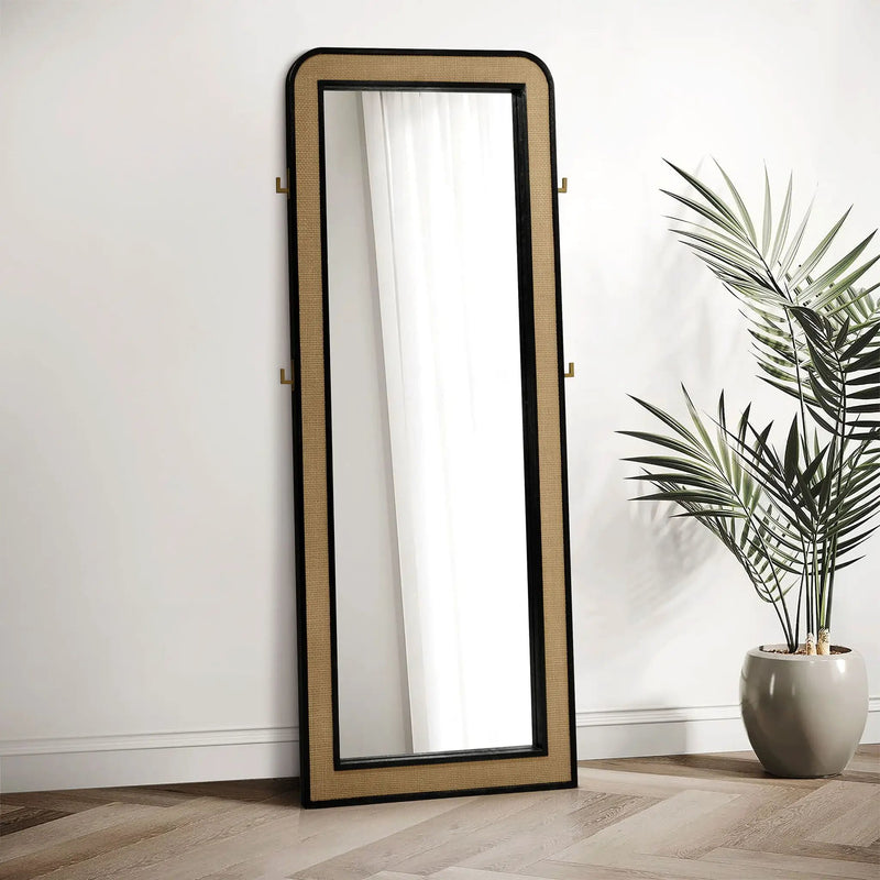 Arini Cane Weave Full Length Standing Floor Mirror Black by Unique Piece Furniture