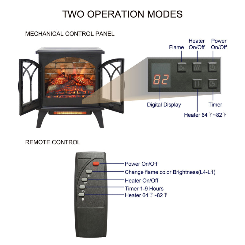 3D Flame Electric Infrared Quartz Fireplace Stove With Remote Control - Antique Black by HouseOfZazla