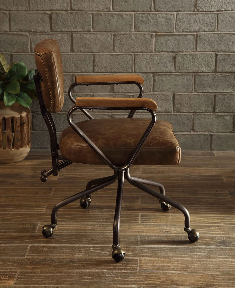 Hallie Vintage Whiskey Top Grain Leather Office Chair by HouseOfZazla