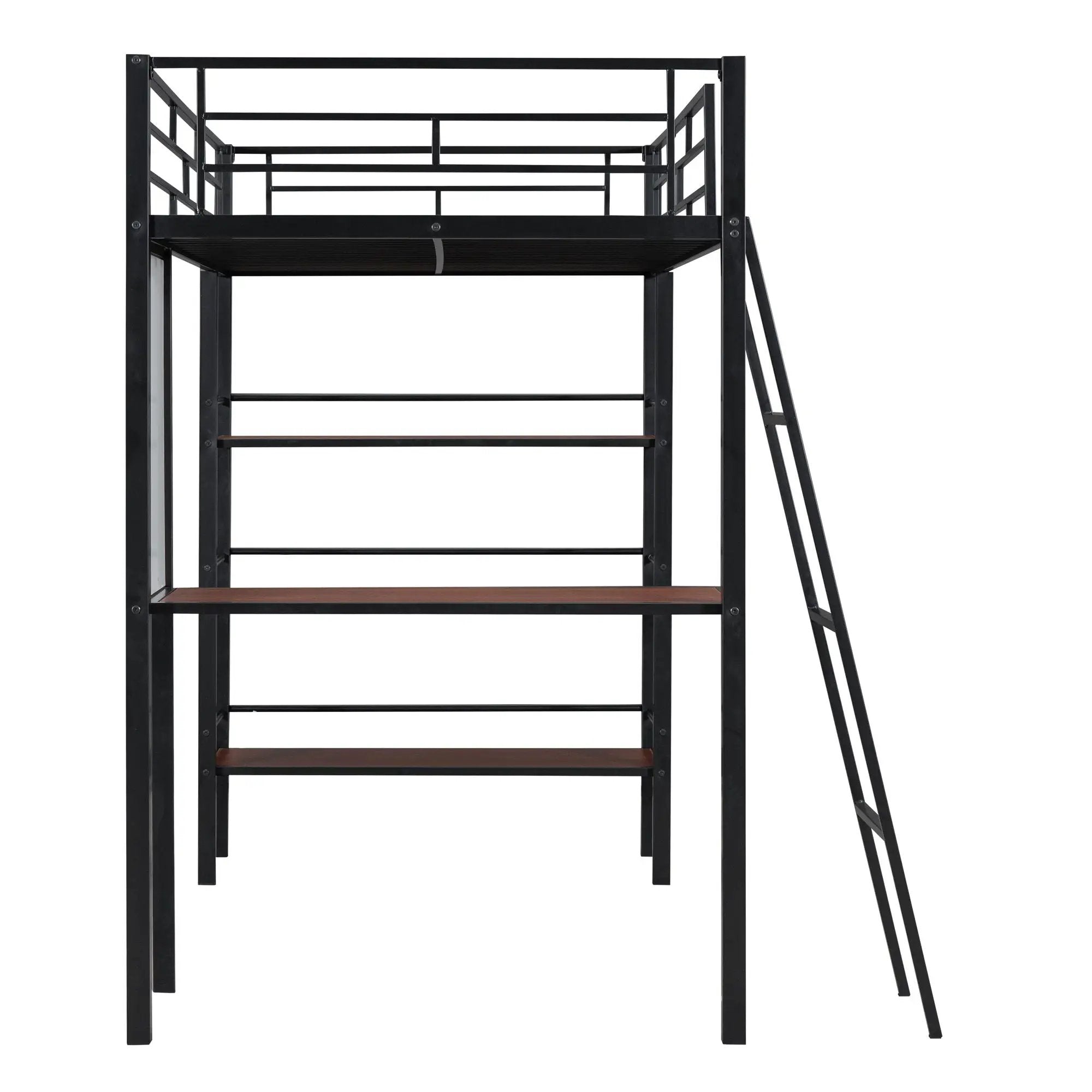 Loft Metal Bed With 3 Layers Of Shelves And Desk, Stylish Metal Frame Bed With board by Unique Piece Furniture