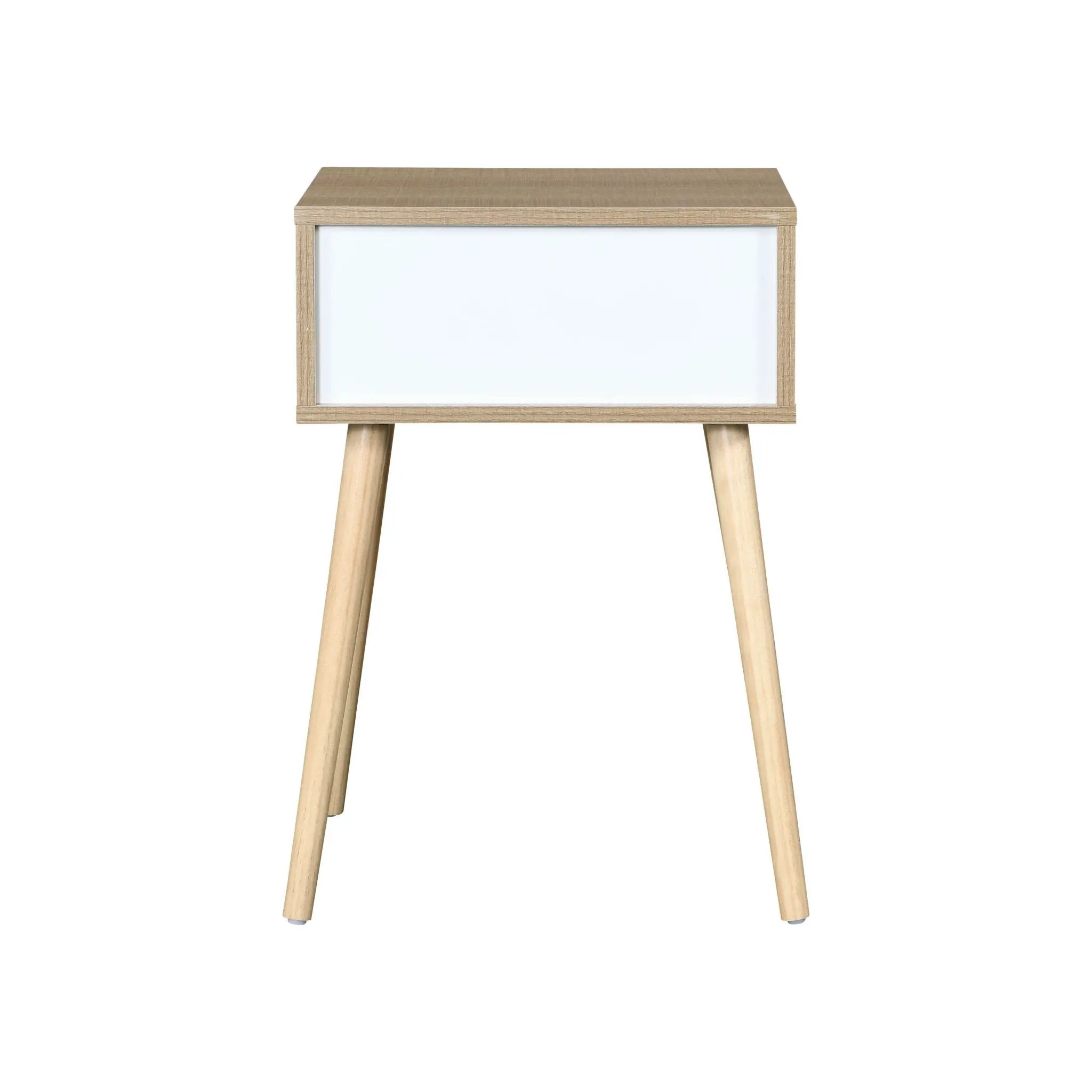 Side Table With 1 Drawer, Mid-Century Modern Storage Cabinet For Bedroom - White / Wood by HouseOfZazla