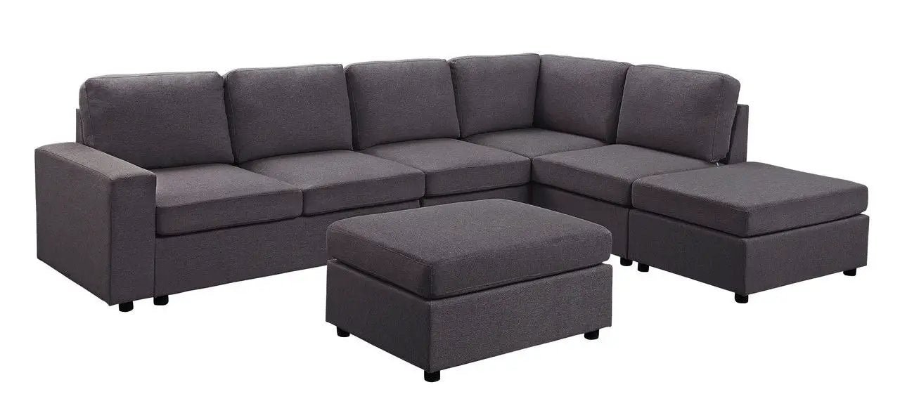 Cassia - 7 Seat Reversible Modular Sectional Sofa With Ottoman by HouseOfZazla