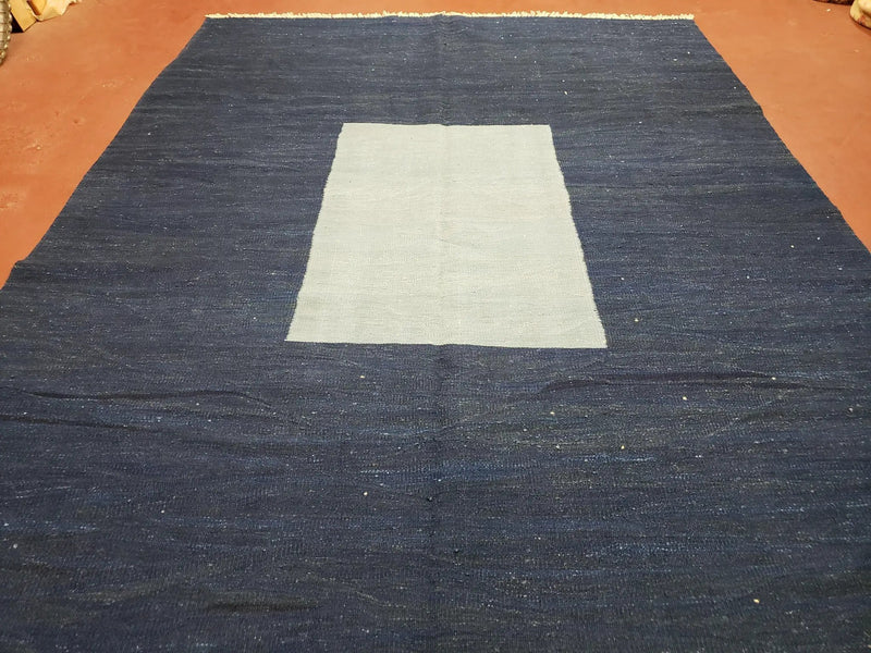 Large Blue Turkish Kilim Rug 7x10, Handmade, Wool by Jewel Rugs