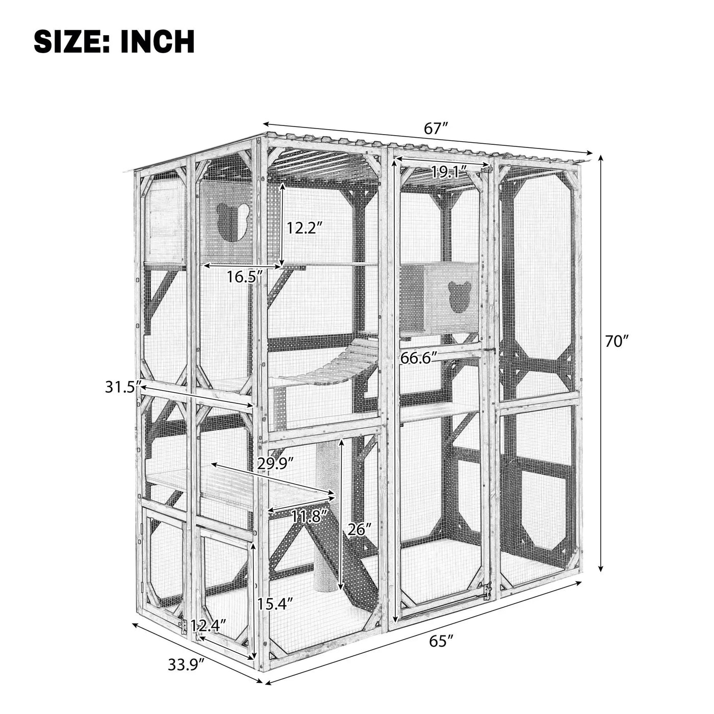 Outdoor Cat Enclosure With Sleeping Houses, Jumping Platforms, Scratching Post by HouseOfZazla