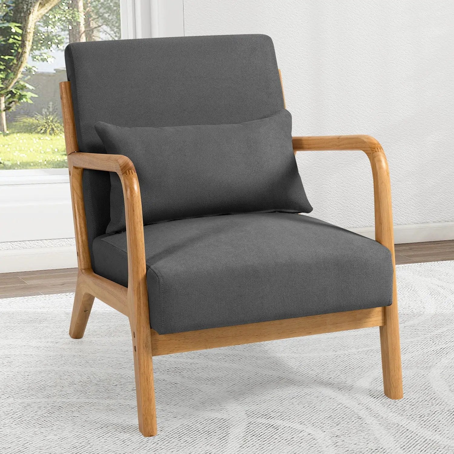 Leisure Chair With Solid Wood Armrest And Feet, Mid-Century Modern Accent Sofa, 1 Seat by Unique Piece Furniture