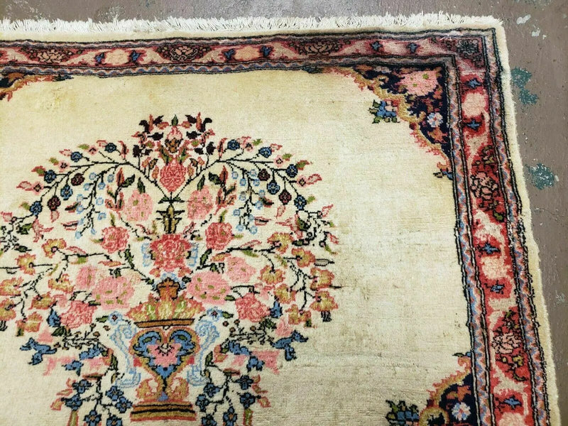 2' 7" X 3' 6" Antique Rug Hand Knotted Pictorial Wool Oriental Flowers by Jewel Rugs