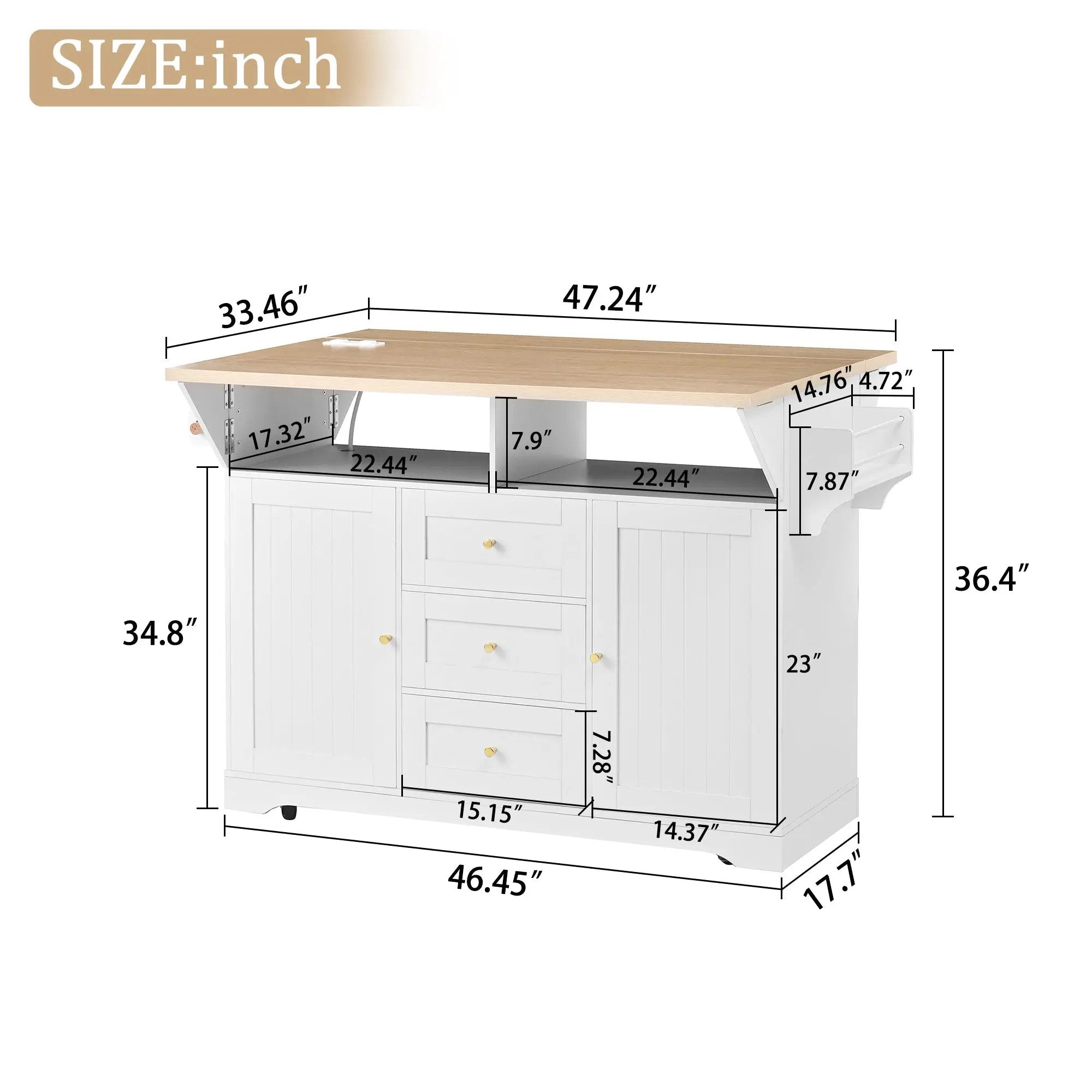 Large Kitchen Island with 2 Drop Leaf and Power Outlet by HouseOfZazla