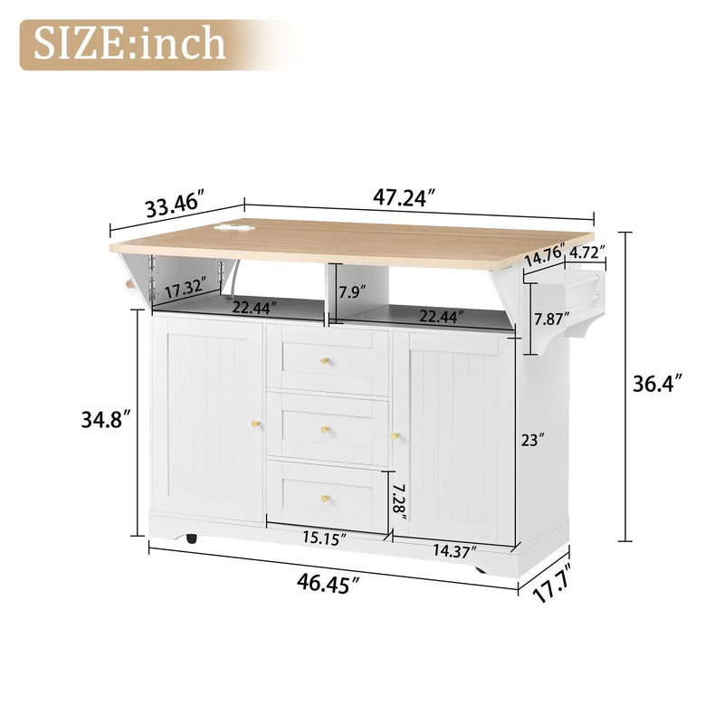 Large Kitchen Island with 2 Drop Leaf and Power Outlet by HouseOfZazla