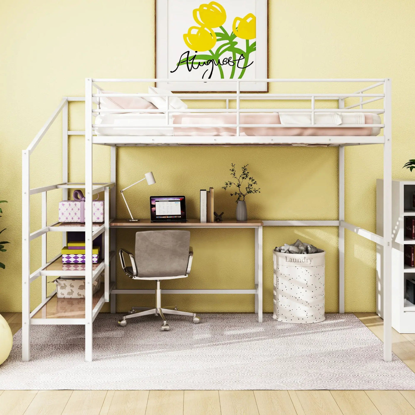 Loft Bed With Desk And Lateral Storage Ladder by HouseOfZazla