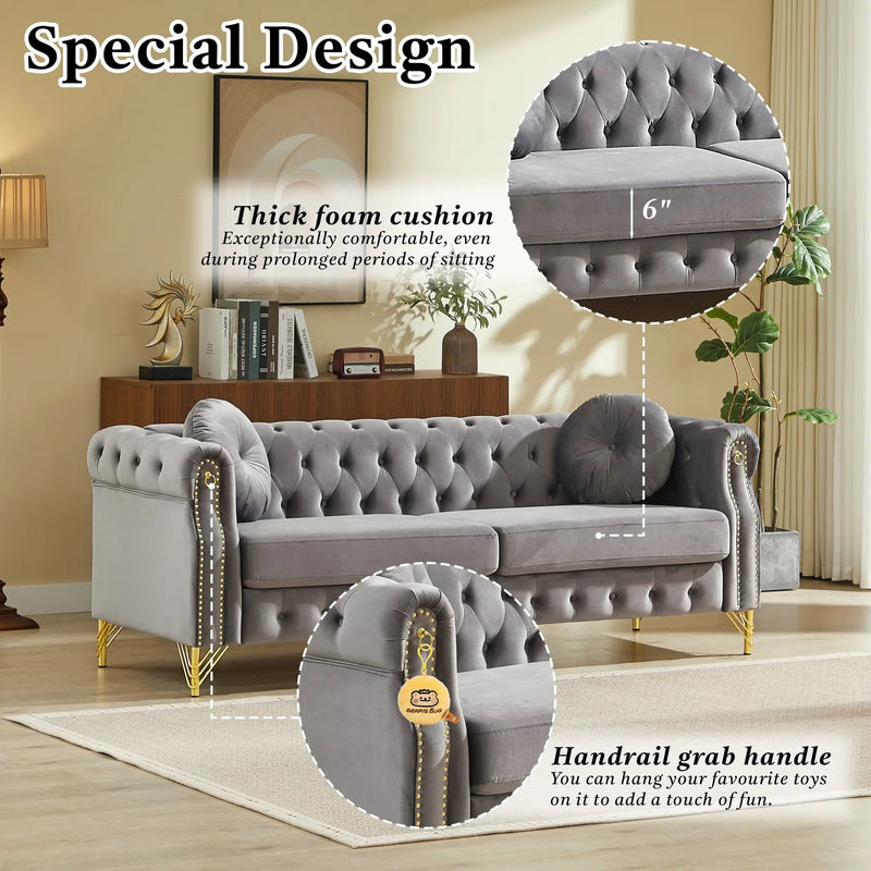 82-Inch Velvet Chesterfield Sofa by HouseOfZazla