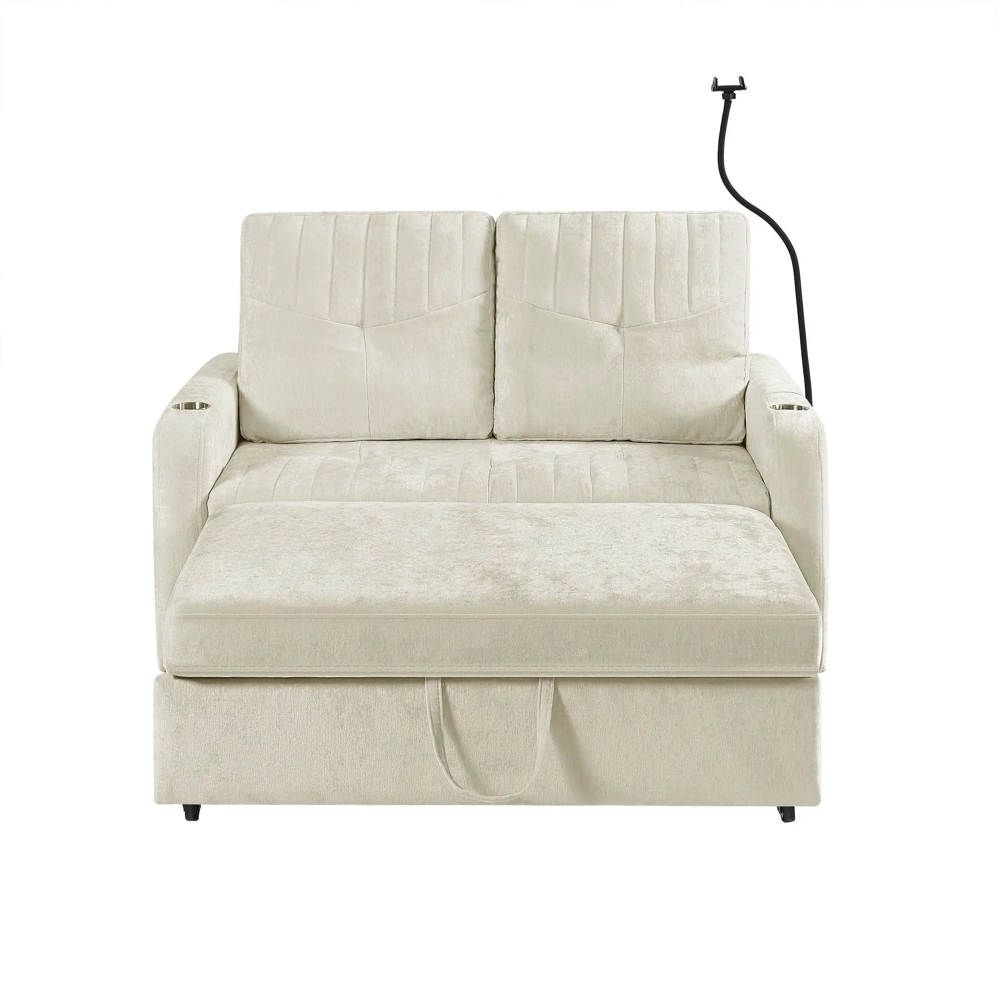 Modern Loveseat Pull Out Sofa Bed With Adjustable Backrest, Two Cup Holders, A Phone Holder, Three Charging Ports And Side Storage Pockets For Living Room by HouseOfZazla