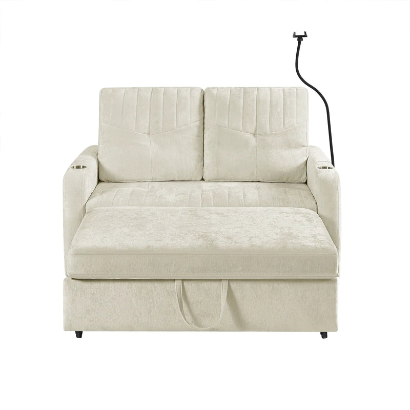Modern Loveseat Pull Out Sofa Bed With Adjustable Backrest, Two Cup Holders, A Phone Holder, Three Charging Ports And Side Storage Pockets For Living Room by HouseOfZazla